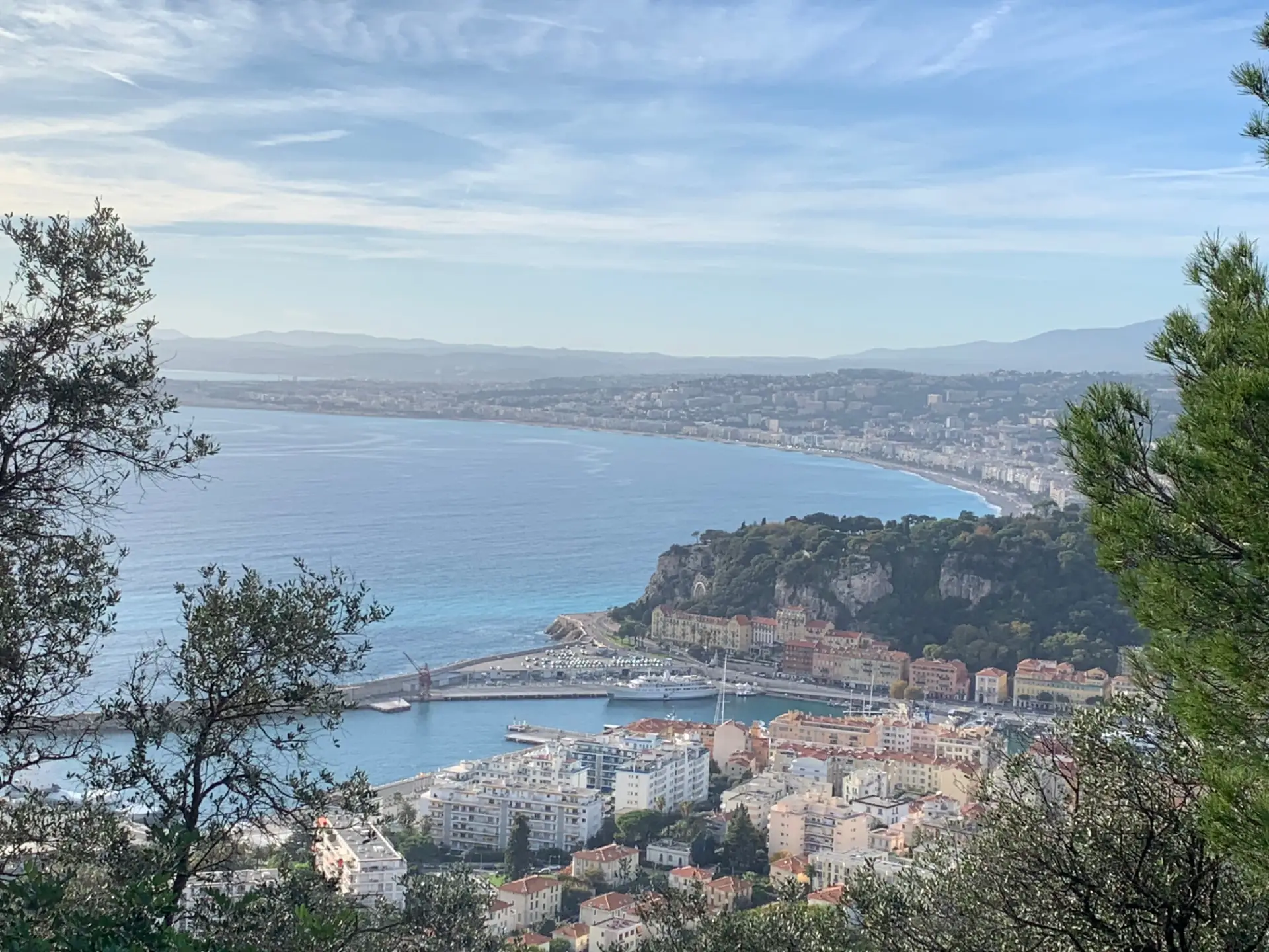 Panoramic view over the bay and port of Nice from Castle Hill